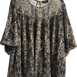 Lane Bryant Black and Cream Floral Blouse